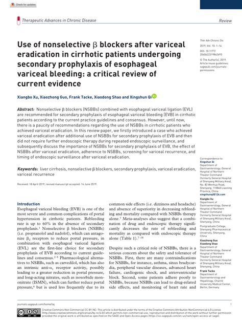 Use of nonselective β blockers after variceal eradication in .